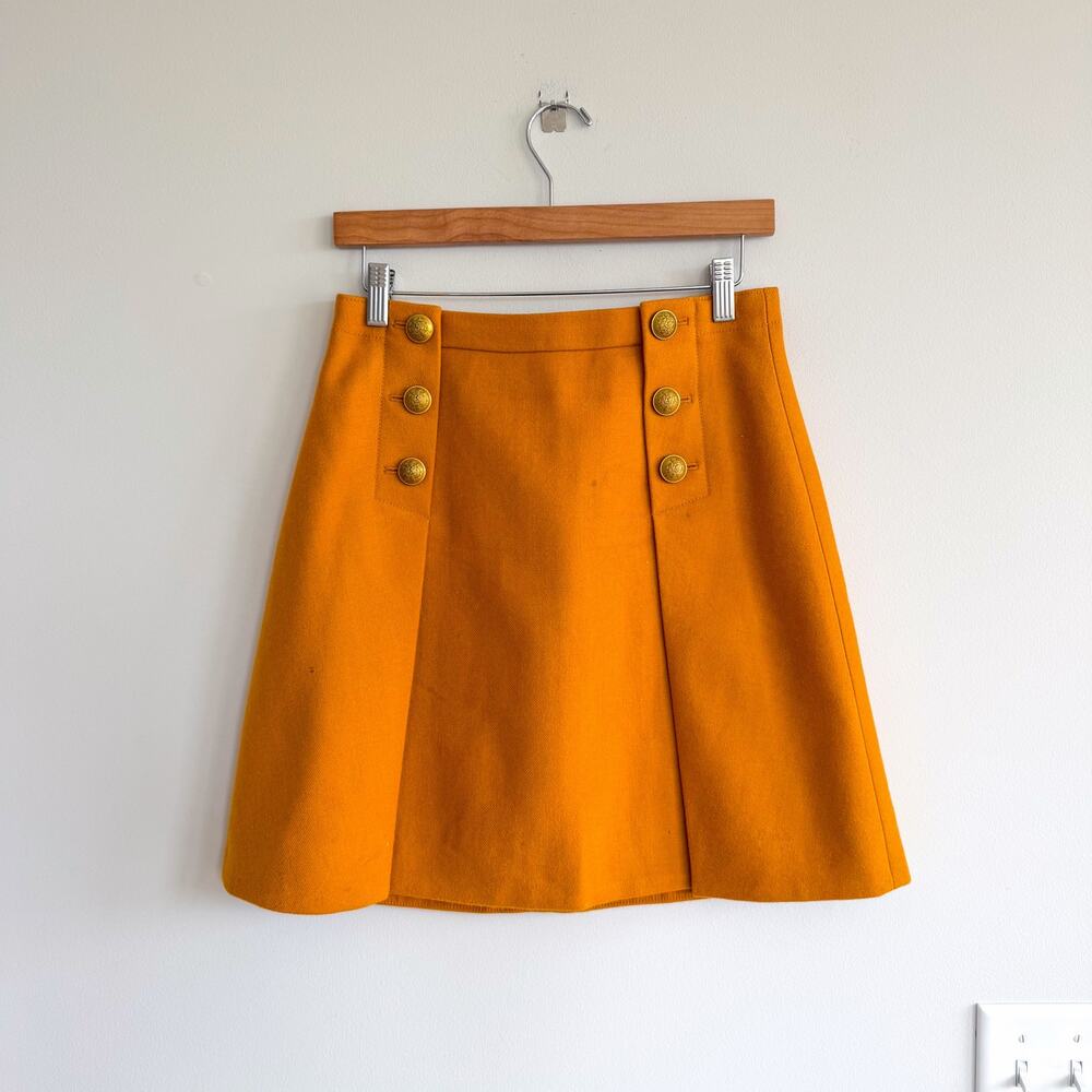 J. Crew Wool High Rise Sailor Gold-Button Accent A-Line Mini Skirt Yellow 8